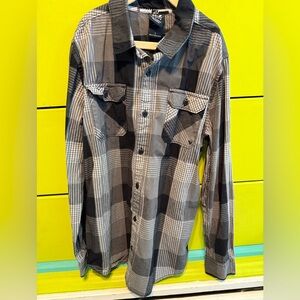 Shaun White Boys Black and Gray Plaid Button Up Shirt L
